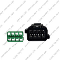 CONNECTEUR AUTOMOBILE 8 BROCHES – PRISE FEMELLE 8 VOIES AVEC VERROUILLAGE SECONDAIRE VERT