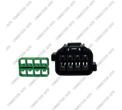 CONNECTEUR AUTOMOBILE 8 BROCHES – PRISE FEMELLE 8 VOIES AVEC VERROUILLAGE SECONDAIRE VERT