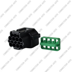CONNECTEUR AUTOMOBILE 8 BROCHES – PRISE FEMELLE 8 VOIES AVEC VERROUILLAGE SECONDAIRE VERT