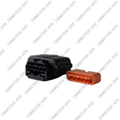 CONNECTEUR AUTOMOBILE ÉTANCHE 6 VOIES – BOÎTIER 6 CONTACTS AVEC JOINT BLANC ET VERROUILLAGE ORANGE