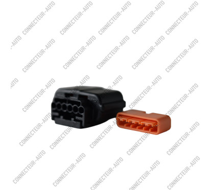 CONNECTEUR AUTOMOBILE ÉTANCHE 6 VOIES – BOÎTIER 6 CONTACTS AVEC JOINT BLANC ET VERROUILLAGE ORANGE
