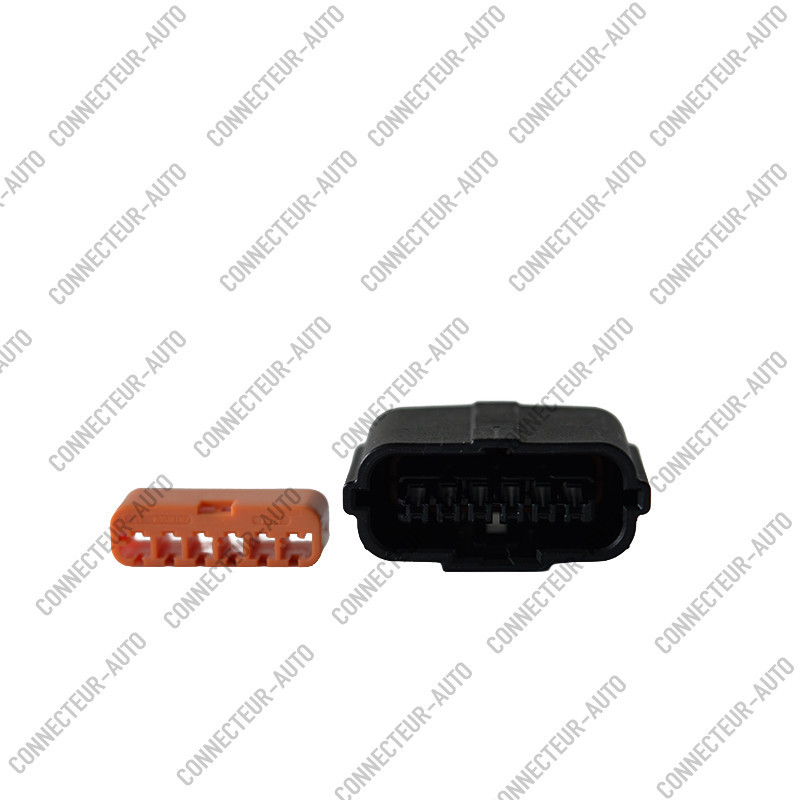 CONNECTEUR AUTOMOBILE ÉTANCHE 6 VOIES – BOÎTIER 6 CONTACTS AVEC JOINT BLANC ET VERROUILLAGE ORANGE